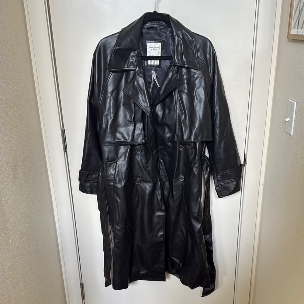 Abercrombie Black Faux Leather Trench Coat